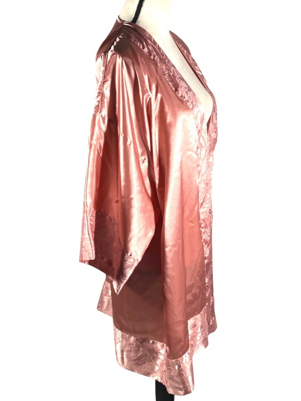 Vintage Victorias Secret gold label Pink Satin Floral Kimono Robe OS No belt - Picture 2 of 10